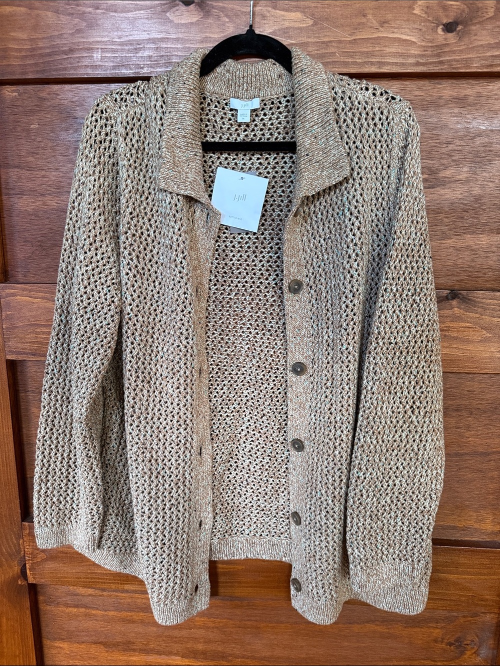 Light Brown Open-Weave Button Cardigan Sweater - Women’s